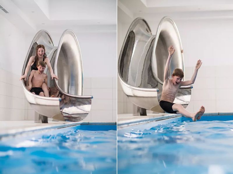 Waha Residential Water Slide from SplinterWorks Fits into Existing Pools 