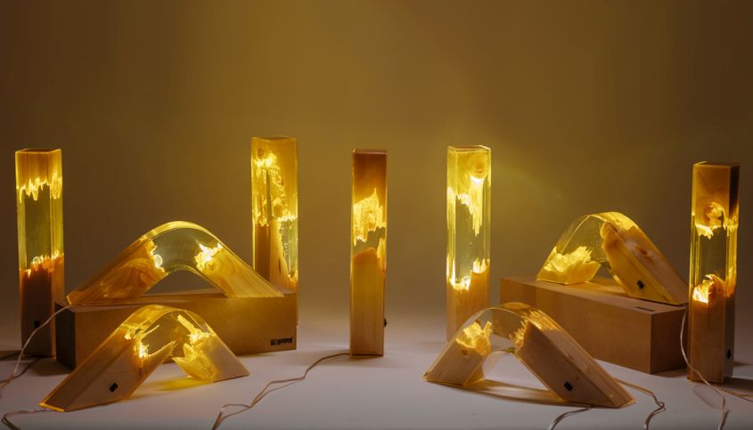 Wood and Resin Lamp by Guideco Design