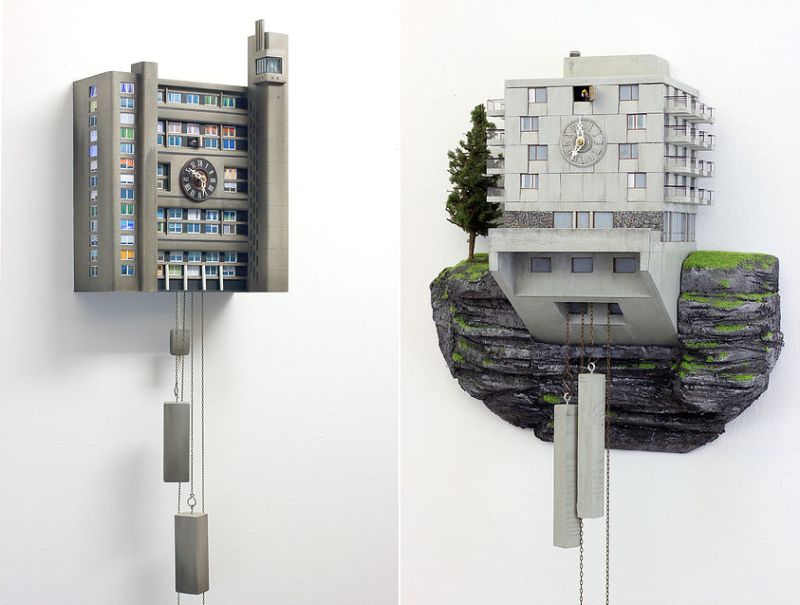 Concrete Cuckoo Clocks by Guido Zimmermann for Brutalism Fans 