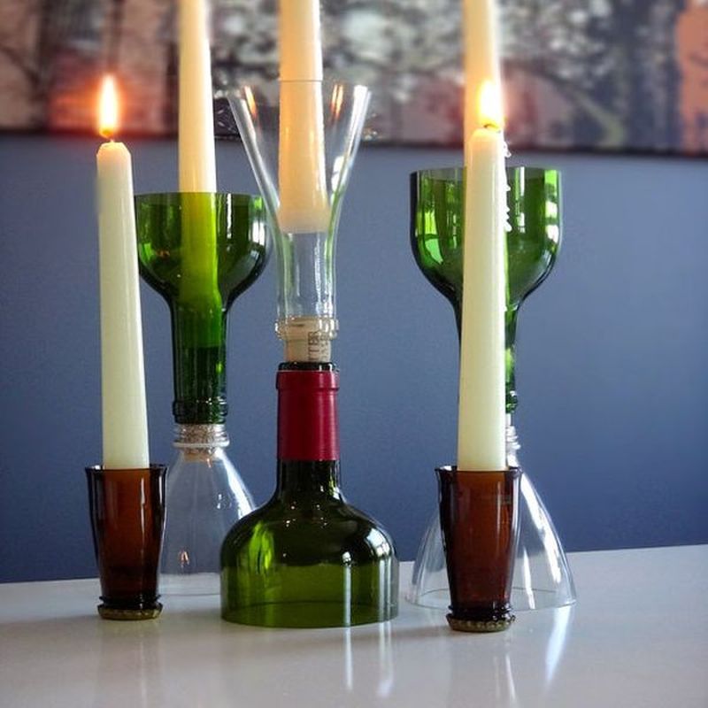 DIY wine bottle candle holder