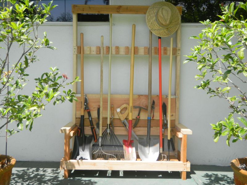 Garden Tool Rack with Bench