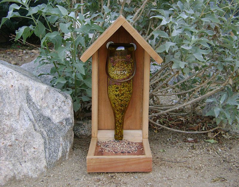 Wine bottle bird feeder