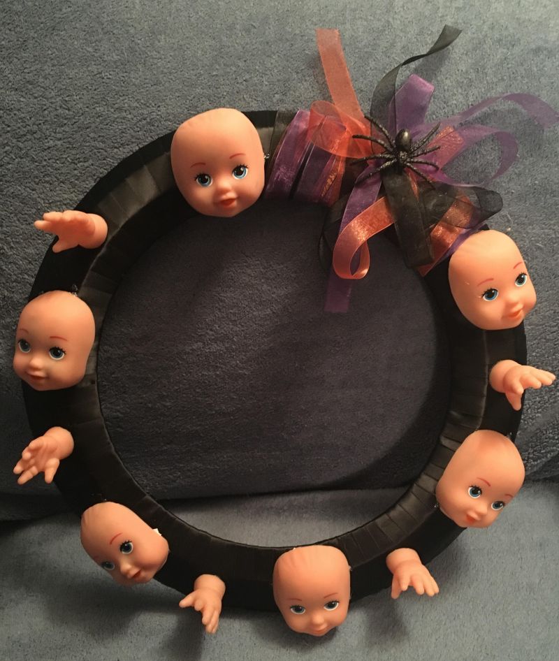 Creepy Doll Head Halloween Wreath