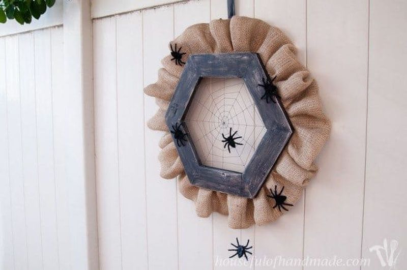 Wooden Spider Web Halloween Wreath