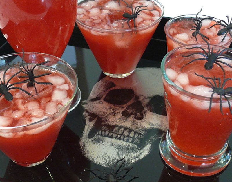 Blood Red Punch with Spider Ice Cubes 