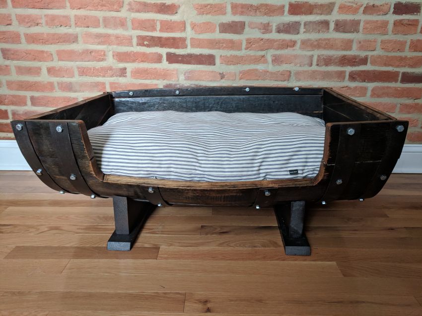 DIY Old Whiskey Barrel into Comfy Dog Bed