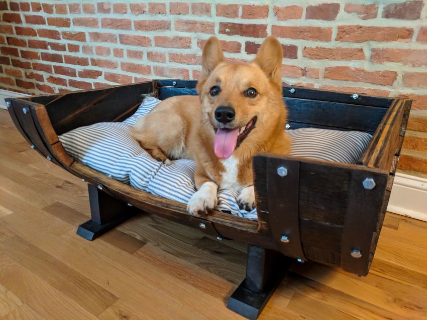 DIY Old Whiskey Barrel into Comfy Dog Bed