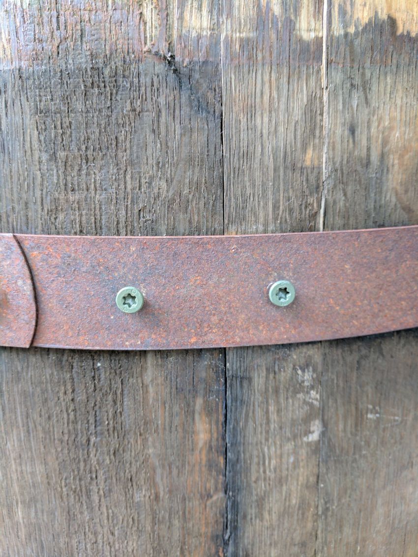 Old Whiskey Barrel with screws 