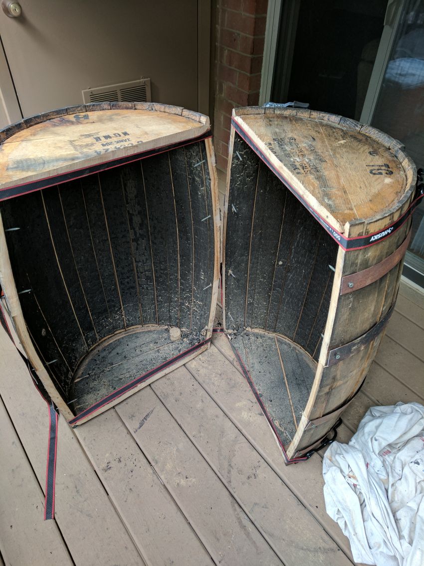 Cutting Old Whiskey Barrel into two parts 