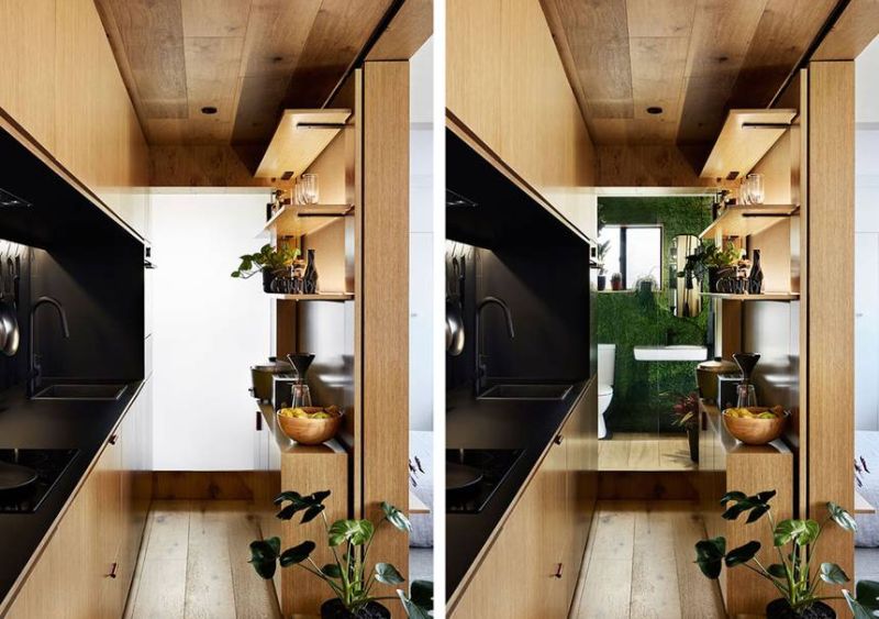 This 35-Square-Meter Apartment Hides Bedroom Behind Sliding Walls 