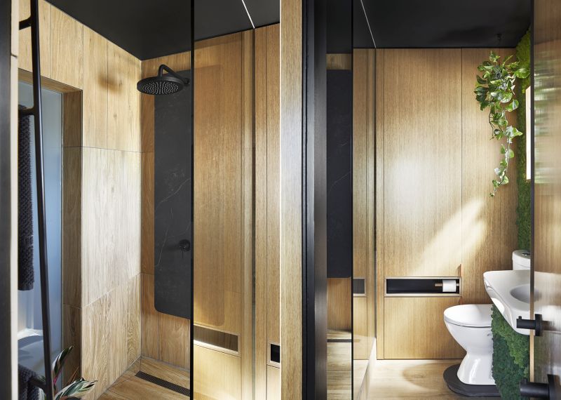 tsai design apartment hides bedroom behind sliding walls - Bathroom design