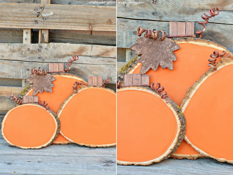 wood slice pumpkin