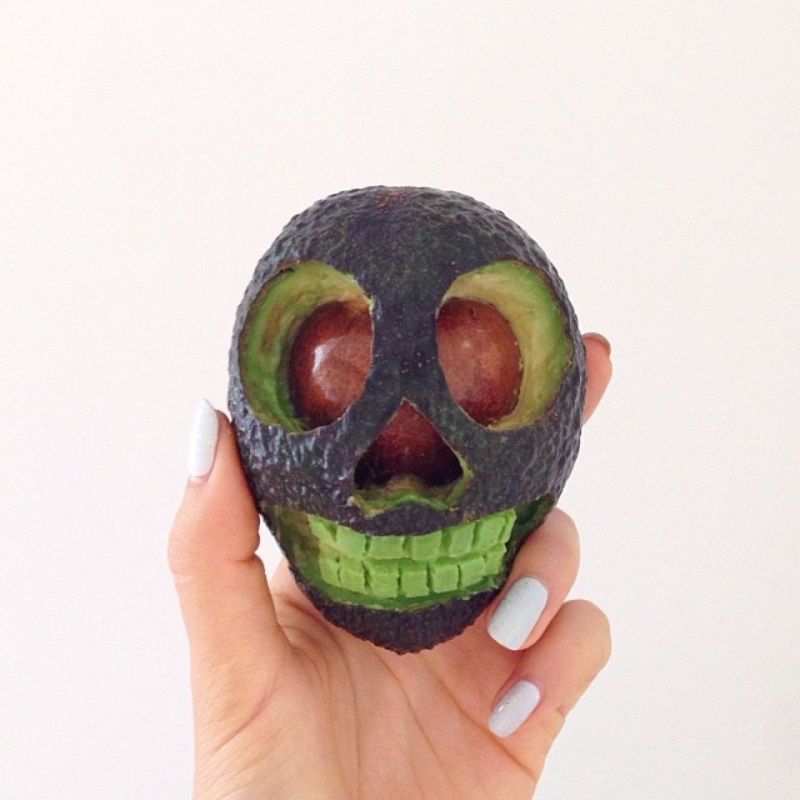 Avacado skull carving for Halloween 