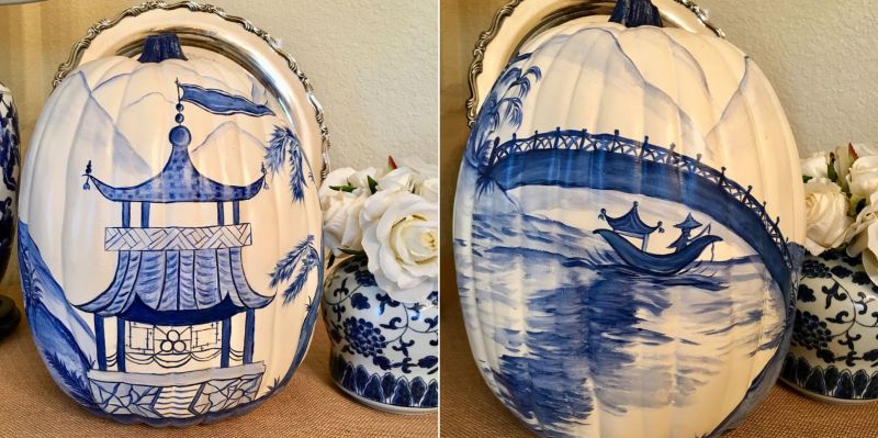 Chinoiserie Pumpkins are the Classiest Halloween Decorating Trend 