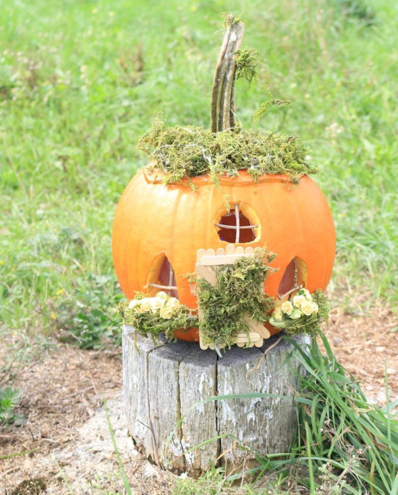 Popsicle door for a pumpkin fairy garden and porthole windows