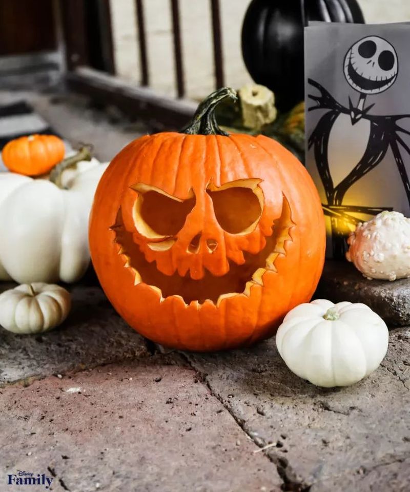 Jack Skellington carved pumpkin