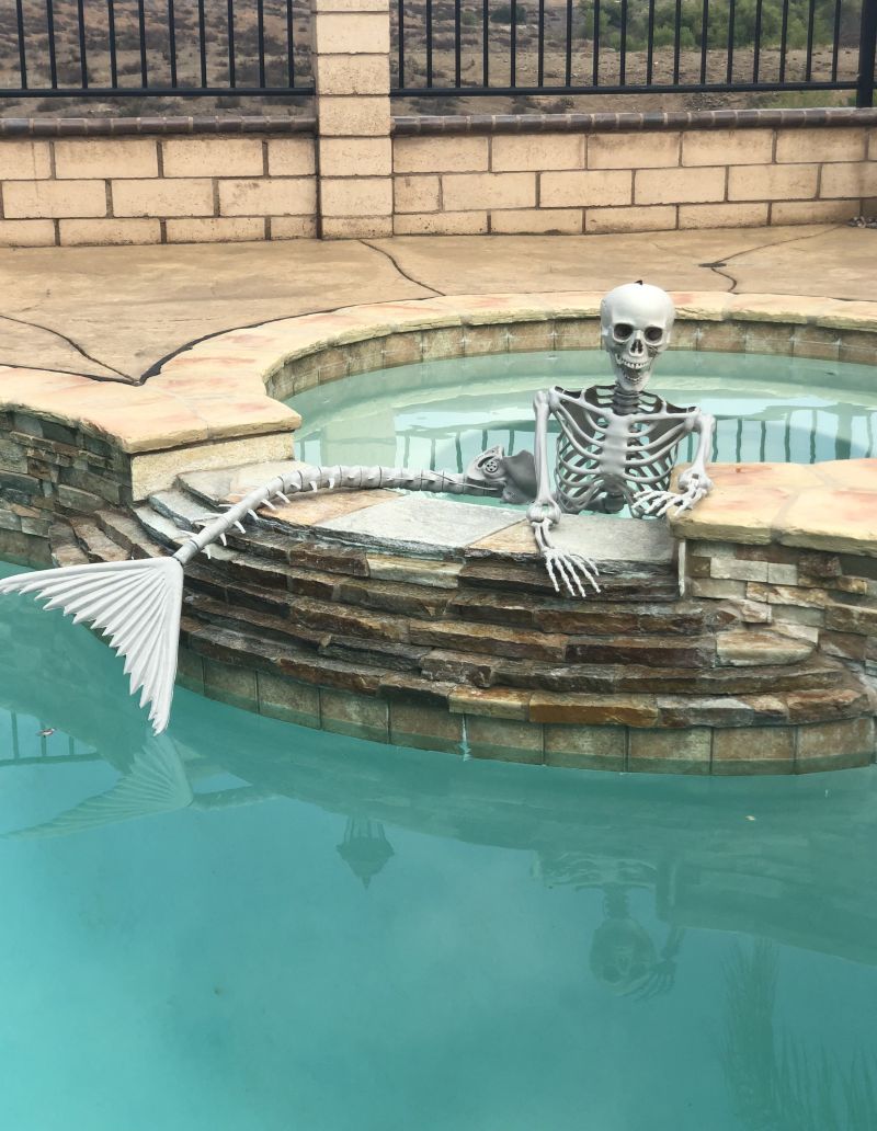 mermaid skeleton decoration for Halloween pool party
