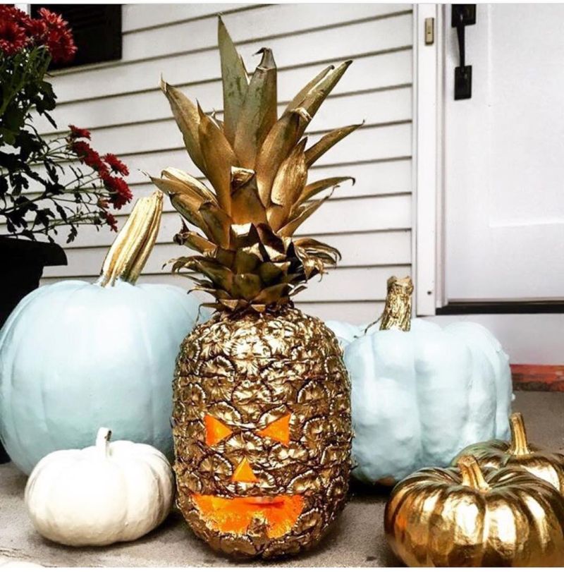 golden painted Pineapple jack-o'-lantern