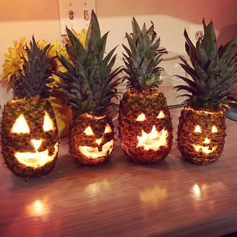 four Pineapple jack-o'-lanterns