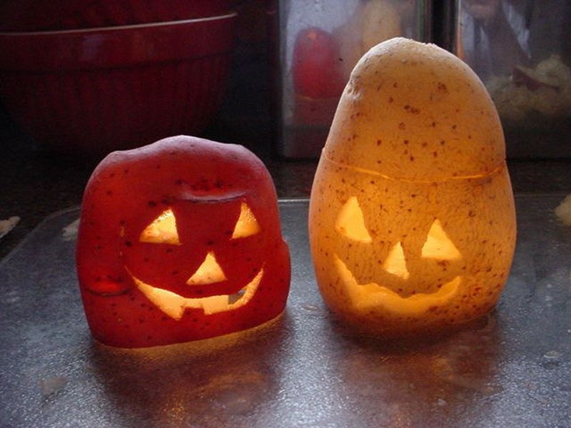 Potato jack-o'-lantern carving for halloween 