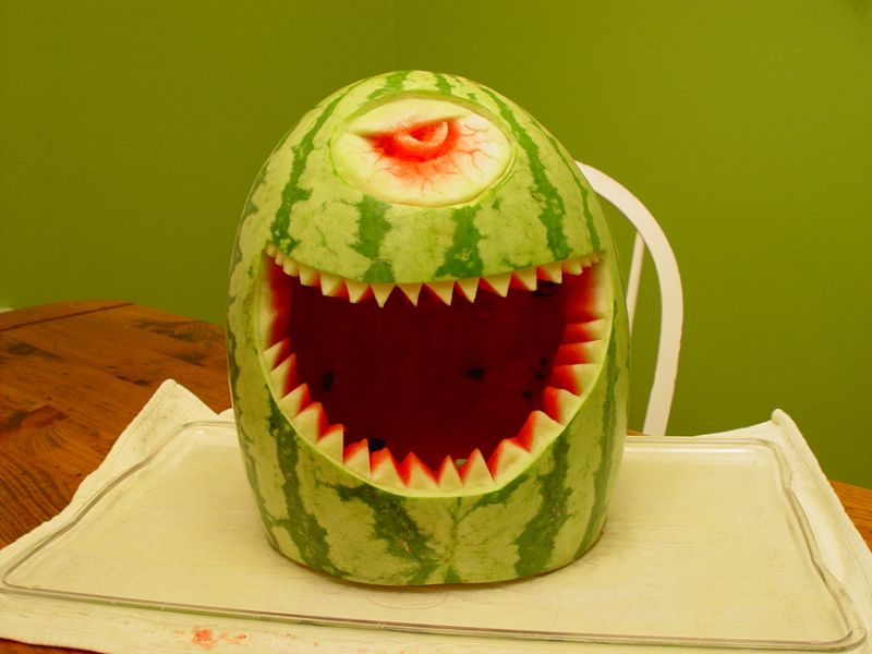 Watermelon monster carving for halloween 