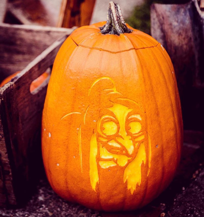 Witch carved Halloween pumpkin