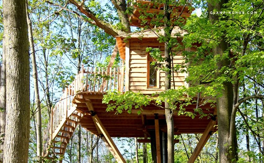 orb-shaped tree house near Senlis Cathedral in Raray, France