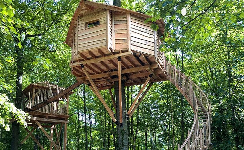 orb-shaped tree house near Senlis Cathedral in Raray, France