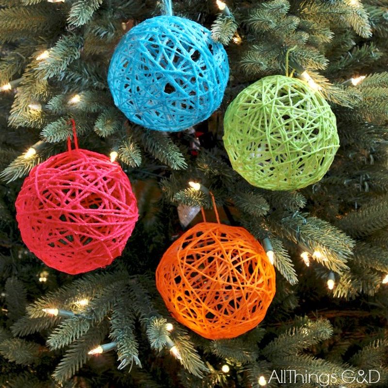 DIY Yarn Ball Christmas Ornaments