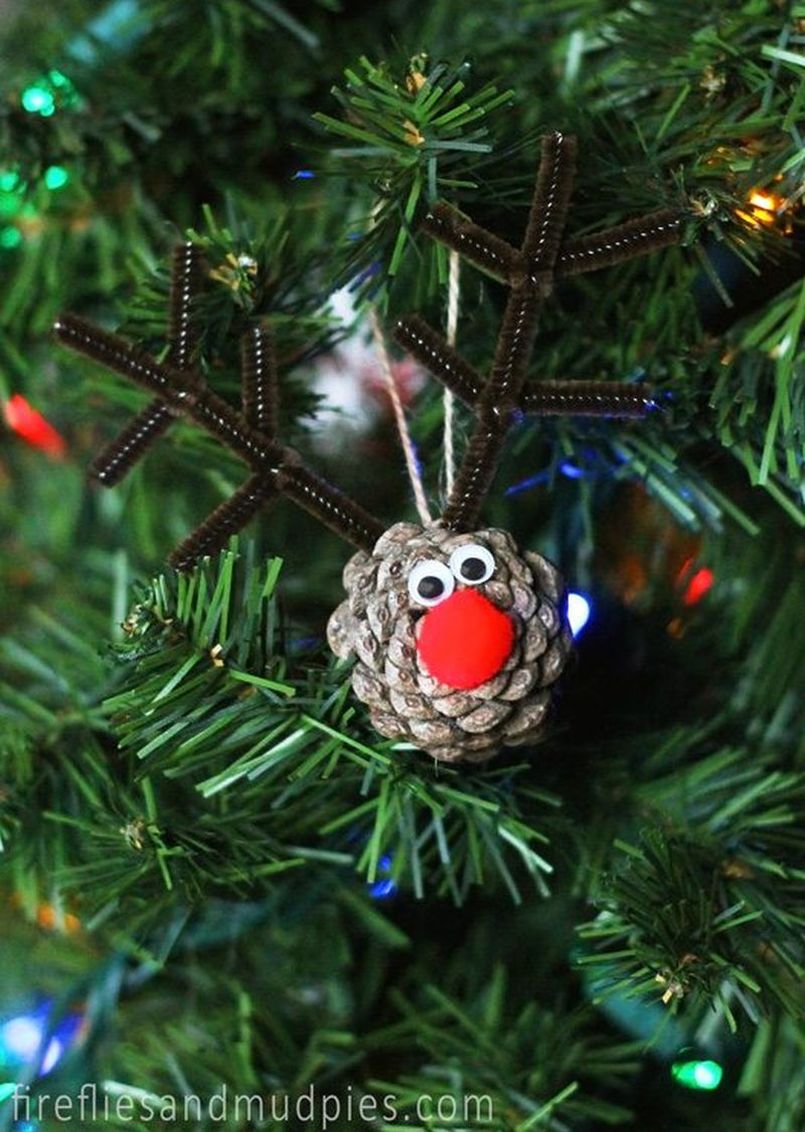 Pine Cone Reindeer Christmas Tree Ornament