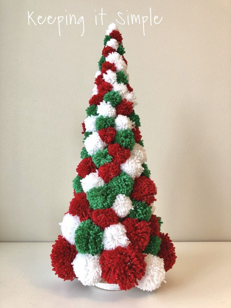 Pom Pom into tabletop Christmas Trees