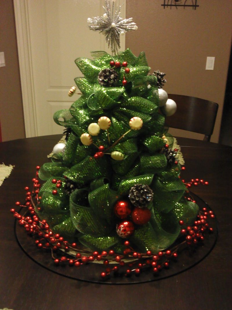 green sparkly Ribbon into Christmas Trees