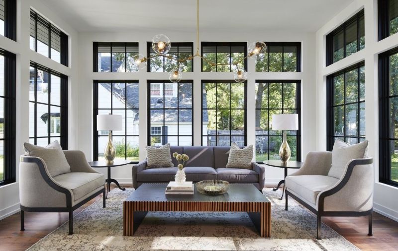 Transom windows in living room  