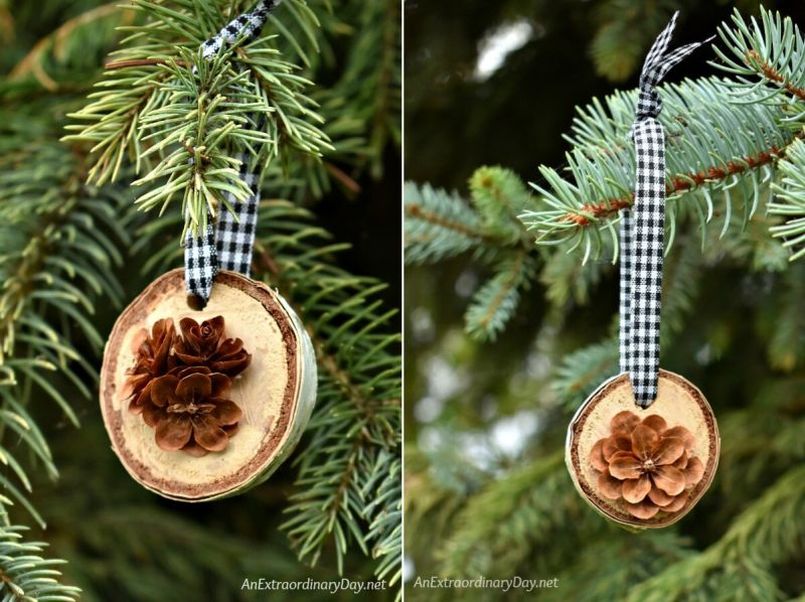 Wood slice Christmas tree ornament