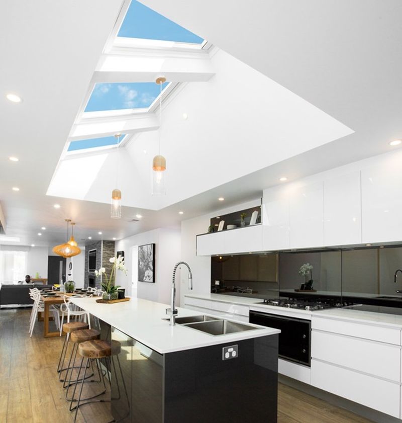 multiple skylight windows design for kitchen 