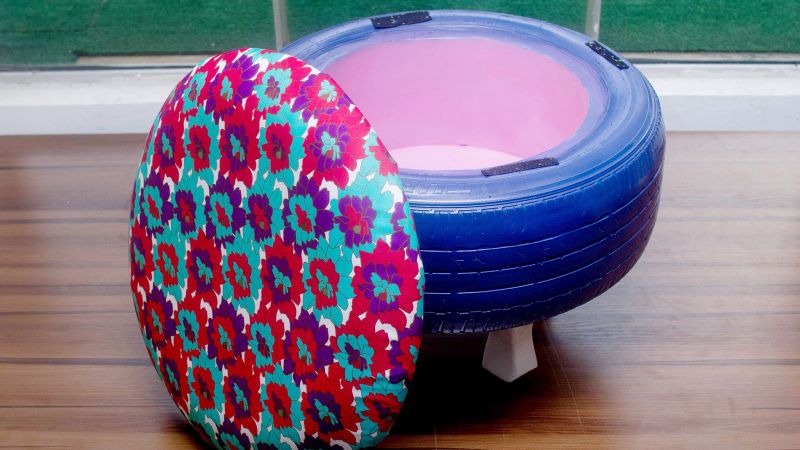 Nigerian Woman Turns Used Tires into Furniture 