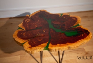 Live Edge Round Table with Green Epoxy