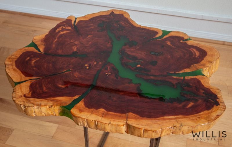 Live Edge Round Table with Green Epoxy 