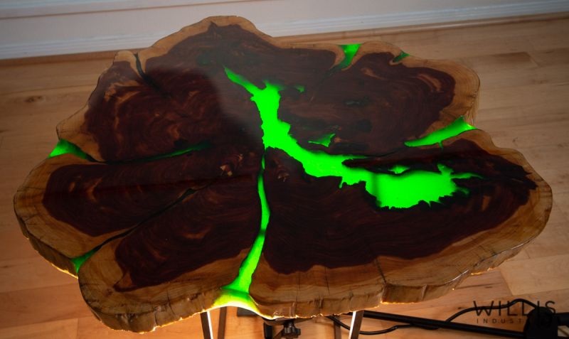 Live Edge Round Table with Green Epoxy 