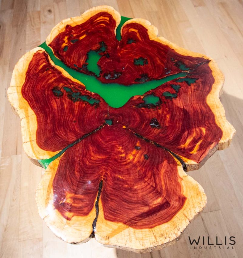 Live Edge Round Table with Green Epoxy