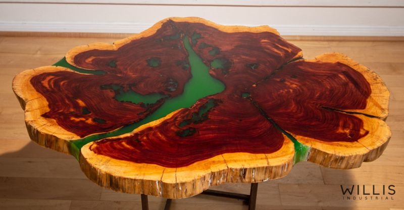 Live Edge Round Table with Green Epoxy 