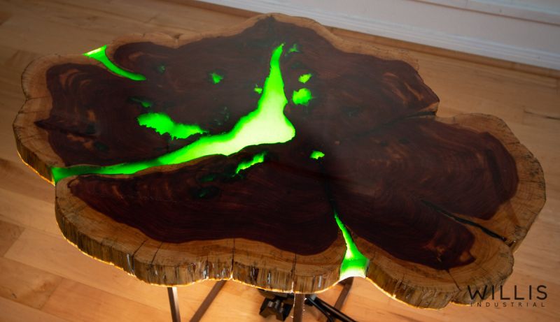 Live Edge Round Table with Green Epoxy 