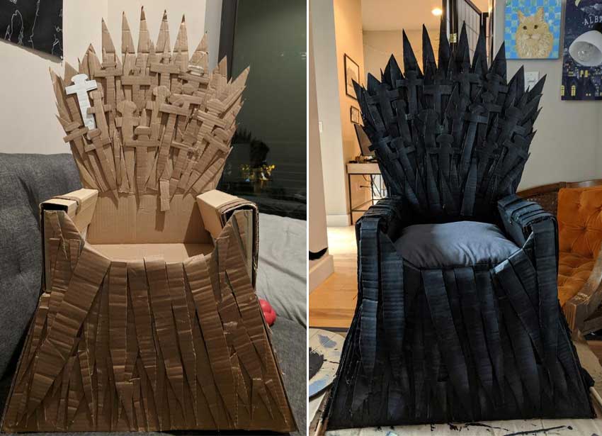 Redditor Builds Cardboard Iron Throne For Her Cat