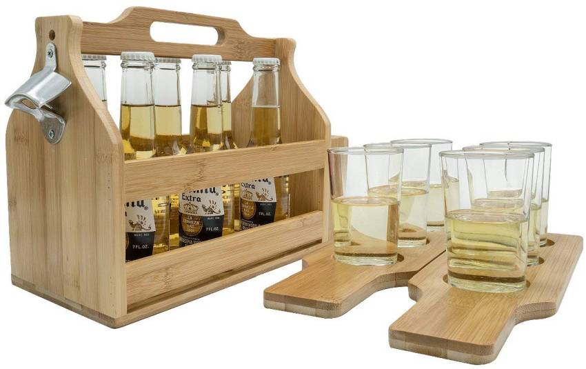 Sorbus Wooden Bottle Carrier with Opener