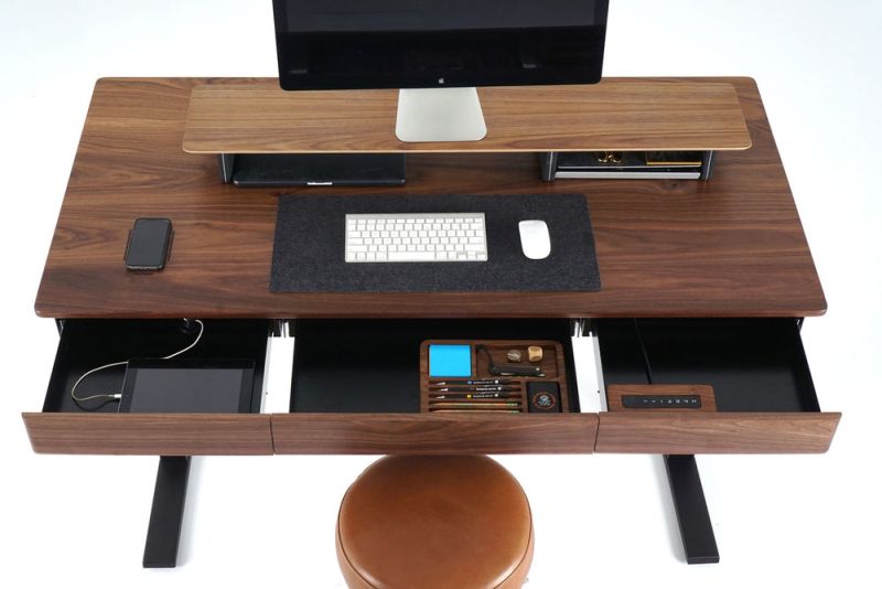 Woolsey Elegant Height-Adjustable Desk has Three Drawers and Wireless Charging 