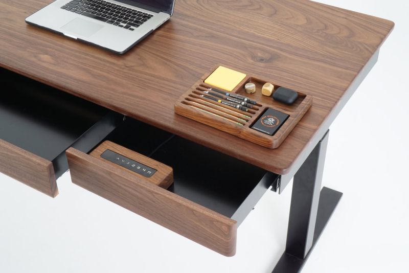 Woolsey Elegant Height-Adjustable Desk has Three Drawers and Wireless Charging 