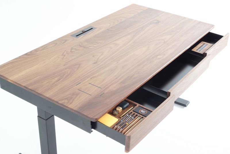 Woolsey Elegant Height-Adjustable Desk has Three Drawers and Wireless Charging 