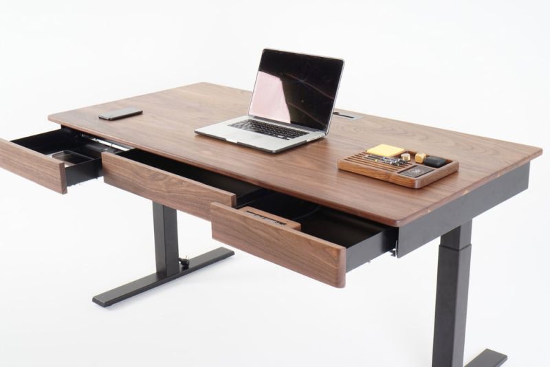 Woolsey Elegant Height-Adjustable Desk has Three Drawers and Wireless Charging 