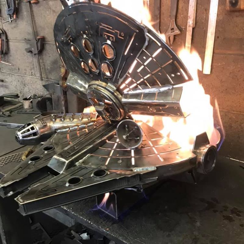 Millennium Falcon fire pit - Burned by Design