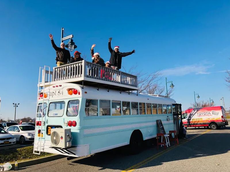 Apt84 is School bus Transformed into Tiny house on Wheels hosts Tours, Events and Weddings